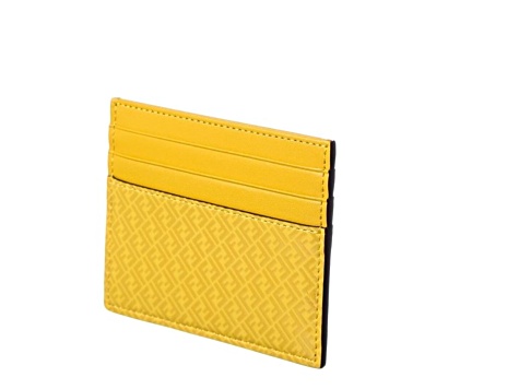 Fendi FF Logo Print Sunflower Yellow Leather Card Case