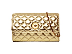 Versace Metallic Gold Leather Medusa Chain Wallet Bag