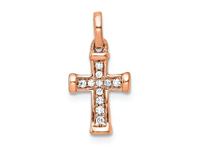 10k Rose Gold Small Diamond Latin Cross Pendant