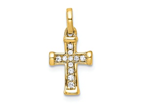 10k Yellow Gold Small Diamond Latin Cross Pendant