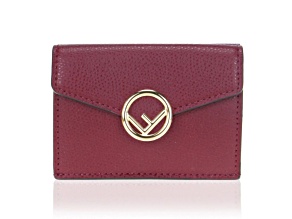 Fendi Calf Leather F Logo Barola Red Micro Trifold Wallet