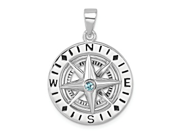 Picture of Rhodium Over Sterling Silver Polished Moveable Crystal Compass Pendant