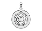 Rhodium Over Sterling Silver Polished Moveable Crystal Compass Pendant