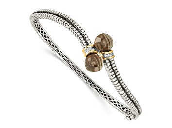 Picture of Sterling Silver with 14K Gold Over Sterling Silver Accent Oxidized Smoky Quartz and Diamond Bangle
