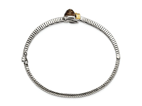 Sterling Silver with 14K Gold Over Sterling Silver Accent Oxidized Smoky Quartz and Diamond Bangle