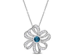 2.25ctw London Blue and White Topaz Flower Pendant with Chain in Sterling Silver