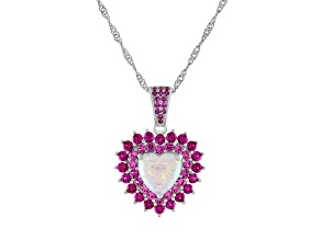 Sterling Silver Lab Created Opal, Ruby and Pink Sapphire Heart Pendant With Chain 1.9ctw