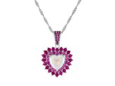 Sterling Silver Lab Created Opal, Ruby and Pink Sapphire Heart Pendant With Chain 1.9ctw