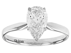 14k White Gold Pear Shape White IGI Certified Lab-Grown Diamond Solitaire Ring 1.10ct F/VS1