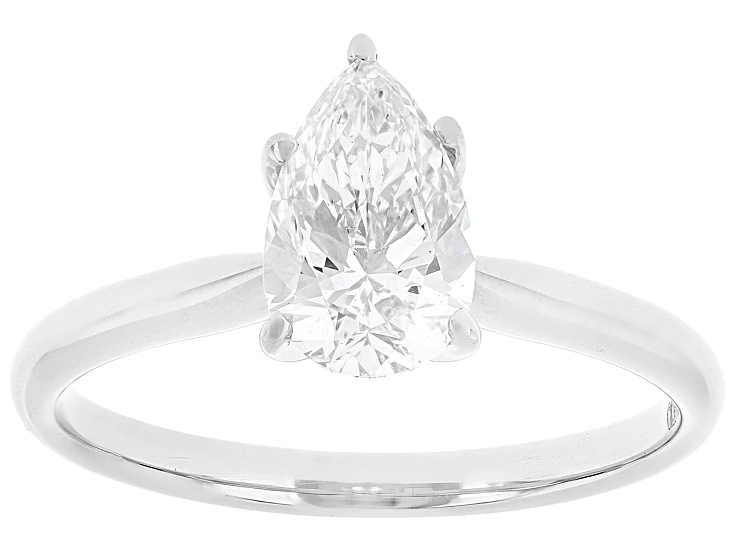 Certified Pear Shape White Lab-Grown Diamond F VS1 14K White Gold Solitaire Ring 1.10ct
