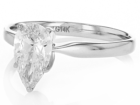 14k White Gold Pear Shape White IGI Certified Lab-Grown Diamond Solitaire Ring 1.10ct F/VS1