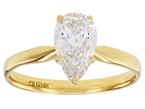 14k Yellow Gold Pear Shape White IGI Certified Lab-Grown Diamond Solitaire Ring 1.10ct F/VS1
