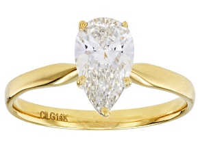 14k Yellow Gold Pear Shape White IGI Certified Lab-Grown Diamond Solitaire Ring 1.10ct F/VS1