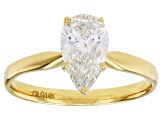 14k Yellow Gold Pear Shape White IGI Certified Lab-Grown Diamond Solitaire Ring 1.10ct F/VS1