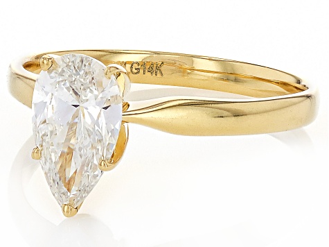 14k Yellow Gold Pear Shape White IGI Certified Lab-Grown Diamond Solitaire Ring 1.10ct F/VS1