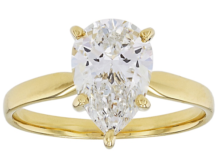 14k Yellow Gold Pear Shape White IGI Certified Lab-Grown Diamond Solitaire Ring 2.00ct F/VS1
