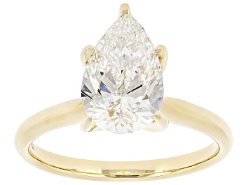Picture of Certified Pear Shape White Lab-Grown Diamond F VS1 14K Yellow Gold Solitaire Ring 2.00ct