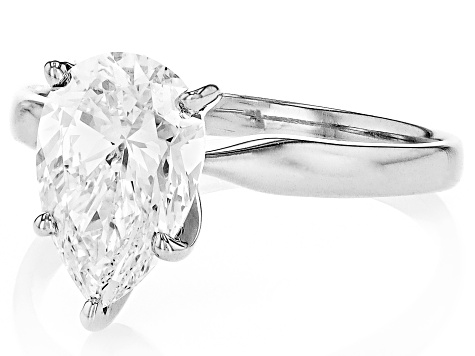 14k White Gold Pear Shape White IGI Certified Lab-Grown Diamond Solitaire Ring 3.00ct F/VS1