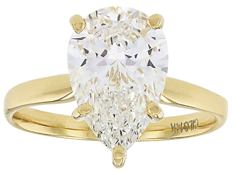 14k Yellow Gold Pear Shape White IGI Certified Lab-Grown Diamond Solitaire Ring 3.00ct F/VS1