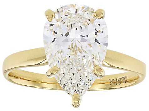 14k Yellow Gold Pear Shape White IGI Certified Lab-Grown Diamond Solitaire Ring 3.00ct F/VS1