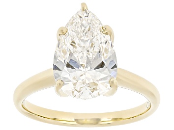 Picture of Certified Pear Shape White Lab-Grown Diamond F VS1 14K Yellow Gold Solitaire Ring 3.00ct