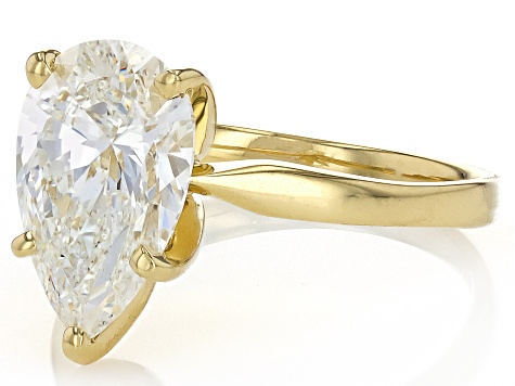 14k Yellow Gold Pear Shape White IGI Certified Lab-Grown Diamond Solitaire Ring 3.00ct F/VS1