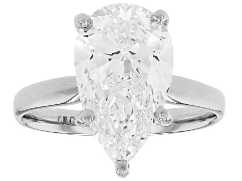 14k White Gold Pear Shape White IGI Certified Lab-Grown Diamond Solitaire Ring 4.00ct F/VS1