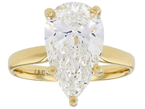 14k Yellow Gold Pear Shape White IGI Certified Lab-Grown Diamond Solitaire Ring 4.00ct F/VS1