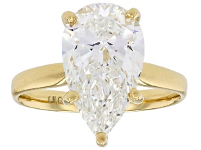 14k Yellow Gold Pear Shape White IGI Certified Lab-Grown Diamond Solitaire Ring 4.00ct F/VS1