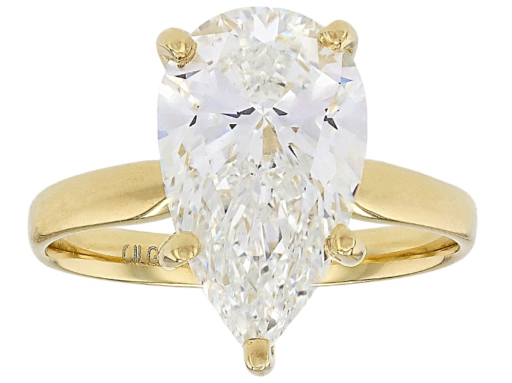 Certified Pear Shape White Lab-Grown Diamond F VS1 14K Yellow Gold Solitaire Ring 4.00ct