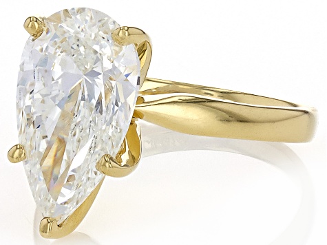 14k Yellow Gold Pear Shape White IGI Certified Lab-Grown Diamond Solitaire Ring 4.00ct F/VS1