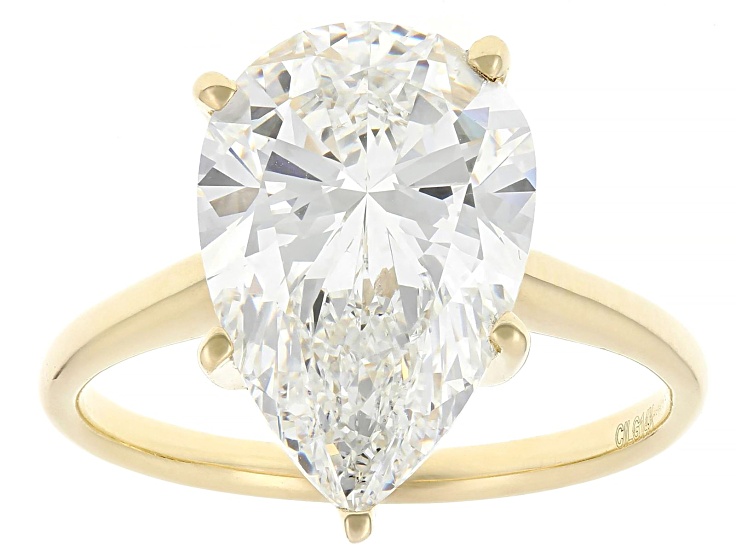 Certified Pear Shape White Lab-Grown Diamond F VS1 14K Yellow Gold Solitaire Ring 5.00ct