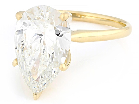 Certified Pear Shape White Lab-Grown Diamond F VS1 14K Yellow Gold Solitaire Ring 5.00ct
