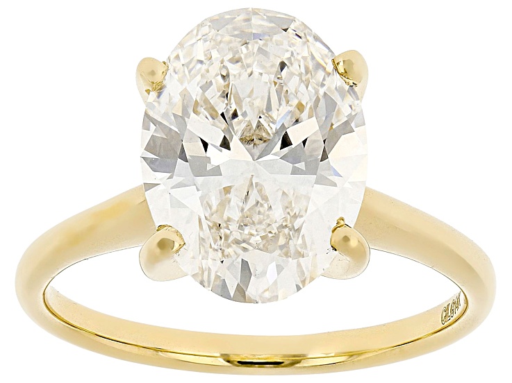 Certified Oval White Lab-Grown Diamond F VS1 14K Yellow Gold Solitaire Ring 4.00ct