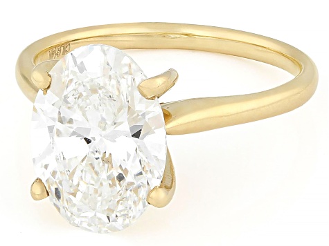 Certified Oval White Lab-Grown Diamond F VS1 14K Yellow Gold Solitaire Ring 4.00ct