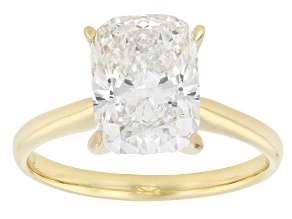 Certified Cushion White Lab-Grown Diamond F VS1 14K Yellow Gold Solitaire Ring 3.00ct