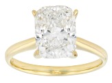 Certified Cushion White Lab-Grown Diamond F VS1 14K Yellow Gold Solitaire Ring 3.00ct