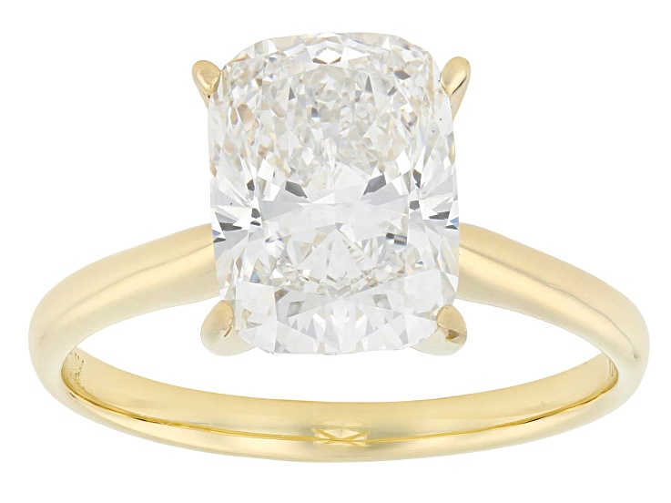 Certified Cushion White Lab-Grown Diamond F VS1 14K Yellow Gold Solitaire Ring 3.00ct