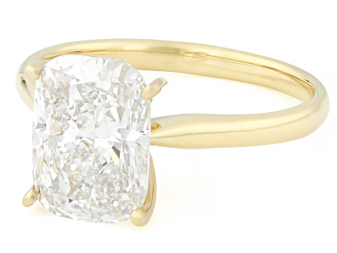 Certified Cushion White Lab-Grown Diamond F VS1 14K Yellow Gold Solitaire Ring 3.00ct