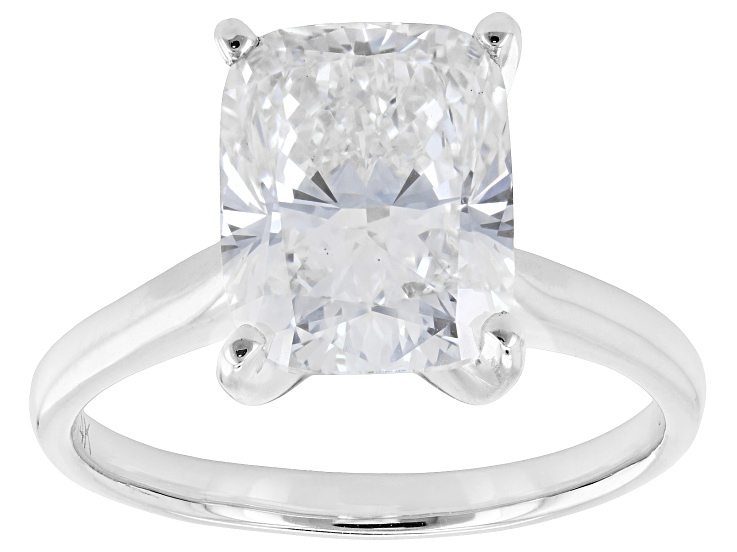 Certified Cushion White Lab-Grown Diamond F VS1 14K White Gold Solitaire Ring 4.00ct