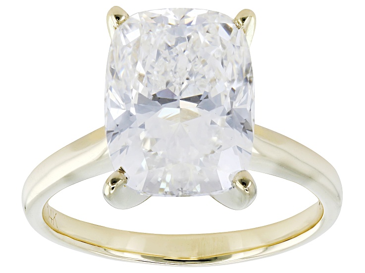 Certified Cushion White Lab-Grown Diamond F VS1 14K Yellow Gold Solitaire Ring 5.00ct