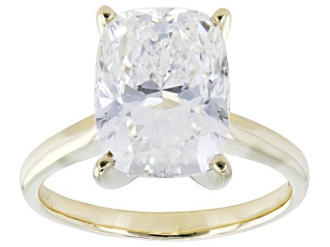 Certified Cushion White Lab-Grown Diamond F VS1 14K Yellow Gold Solitaire Ring 5.00ct