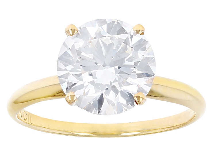 14k Yellow Gold 3.00ct Round White IGI Certified Lab-Grown Diamond Solitaire Ring F/VS1