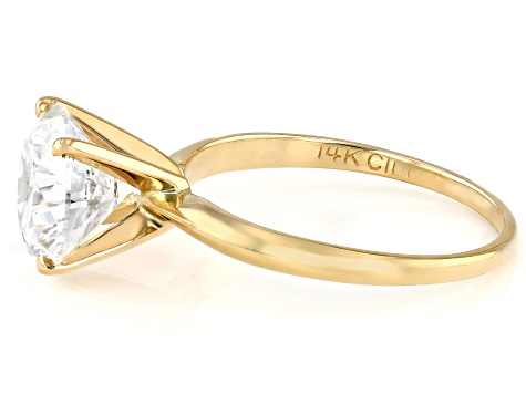 14k Yellow Gold 3.00ct Round White IGI Certified Lab-Grown Diamond Solitaire Ring F/VS1