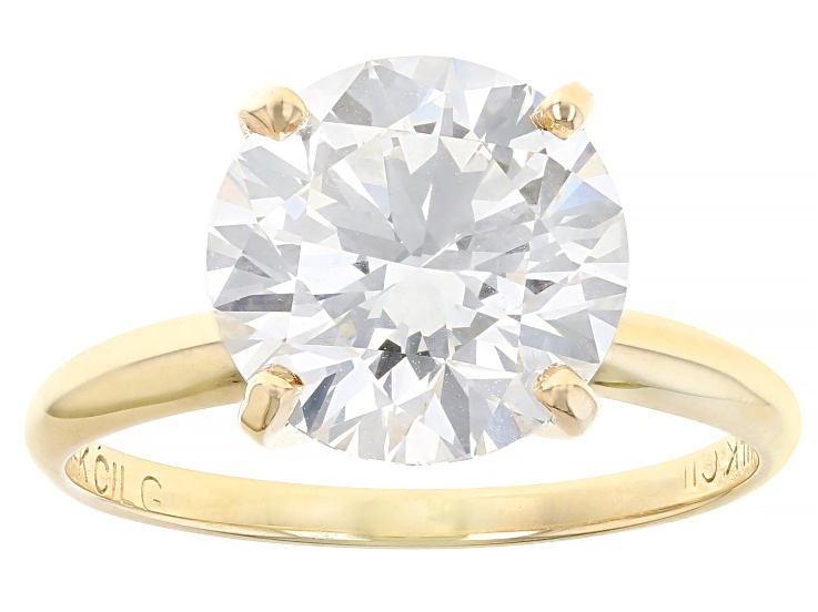 14k Yellow Gold 4.00ct Round White IGI Certified Lab-Grown Diamond Solitaire Ring F/VS1