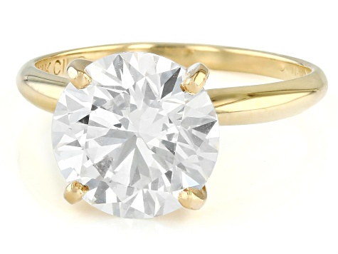 14k Yellow Gold 4.00ct Round White IGI Certified Lab-Grown Diamond Solitaire Ring F/VS1