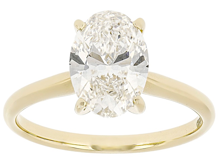 Certified Oval White Lab-Grown Diamond F VS1 14K Yellow Gold Solitaire Ring 2.00ct