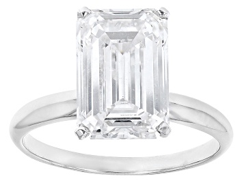 Picture of Certified Emerald Cut White Lab-Grown Diamond F VS1 14K White Gold Solitaire Ring 4.00ct