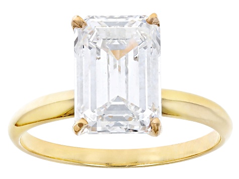 14k Yellow Gold 4.00ct Emerald Cut White IGI Certified Lab-Grown Diamond Solitaire Ring F/VS1