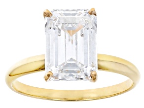 14k Yellow Gold 4.00ct Emerald Cut White IGI Certified Lab-Grown Diamond Solitaire Ring F/VS1